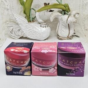 TATCHA THE KISS U LIP MASK TRIO RED CAMELLIA/PLUM BLOSSOM/WISTERIA NIB